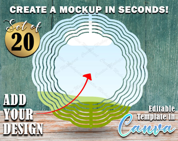Wind Spinner Canva Frame Mockup Templates | SET OF 20 - Different Background Canva Editable Templates | Add your own design and background