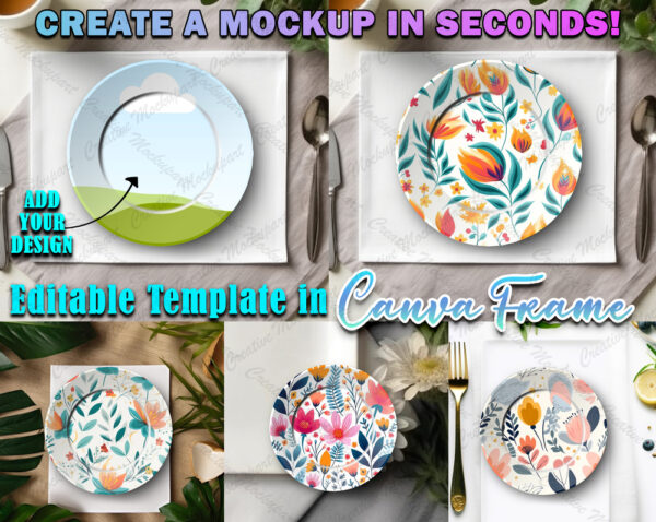 Dinner Plate Canva Frame Mockup For Dye Sublimation