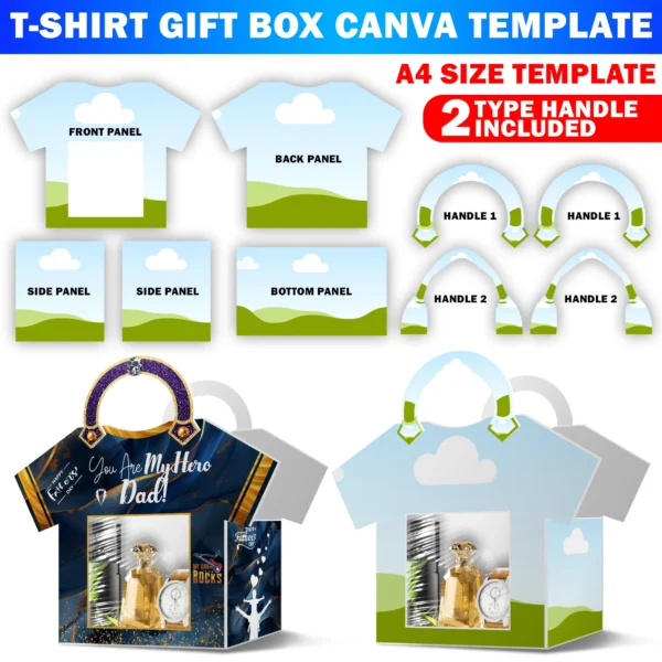 T Shirt Gift Bag Canva template, Designer Handbag Gift Box, Luxury Handbag Gift box, Canva Editable, Graduation, Father's Day, Gift For Dad