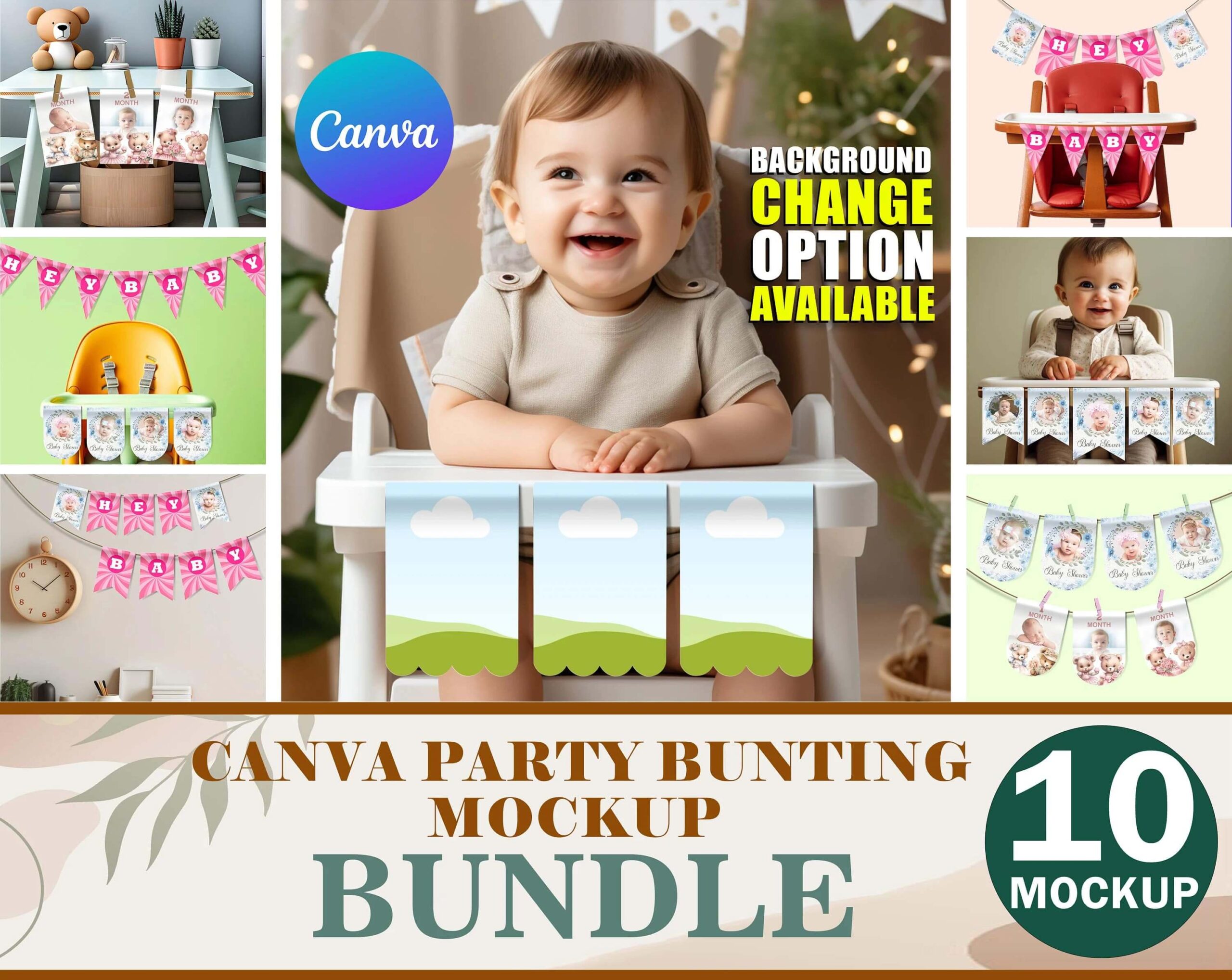 Canva Cute Party Bunting Mockup