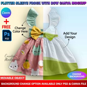 Canva Flutter Sleeve Frock With Bow Mockup