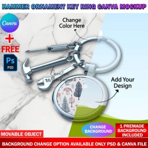 Dye Sublimation Hammer Ornament Key Ring Mockup
