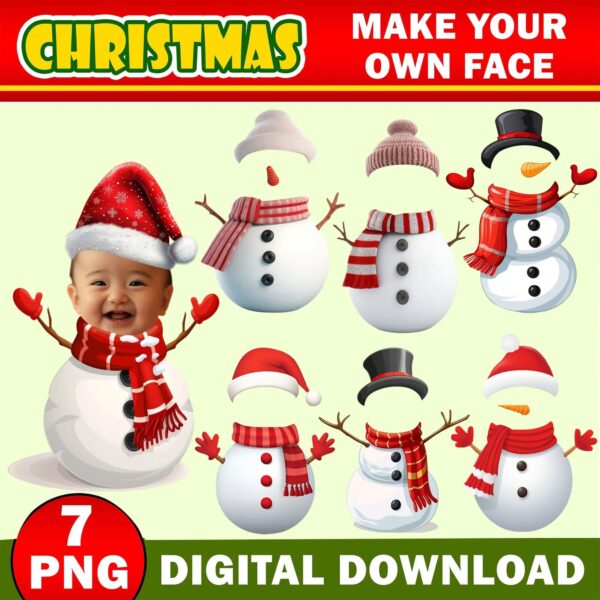 Christmas Snowman Add Your Own Photo Picture PNG Bundle