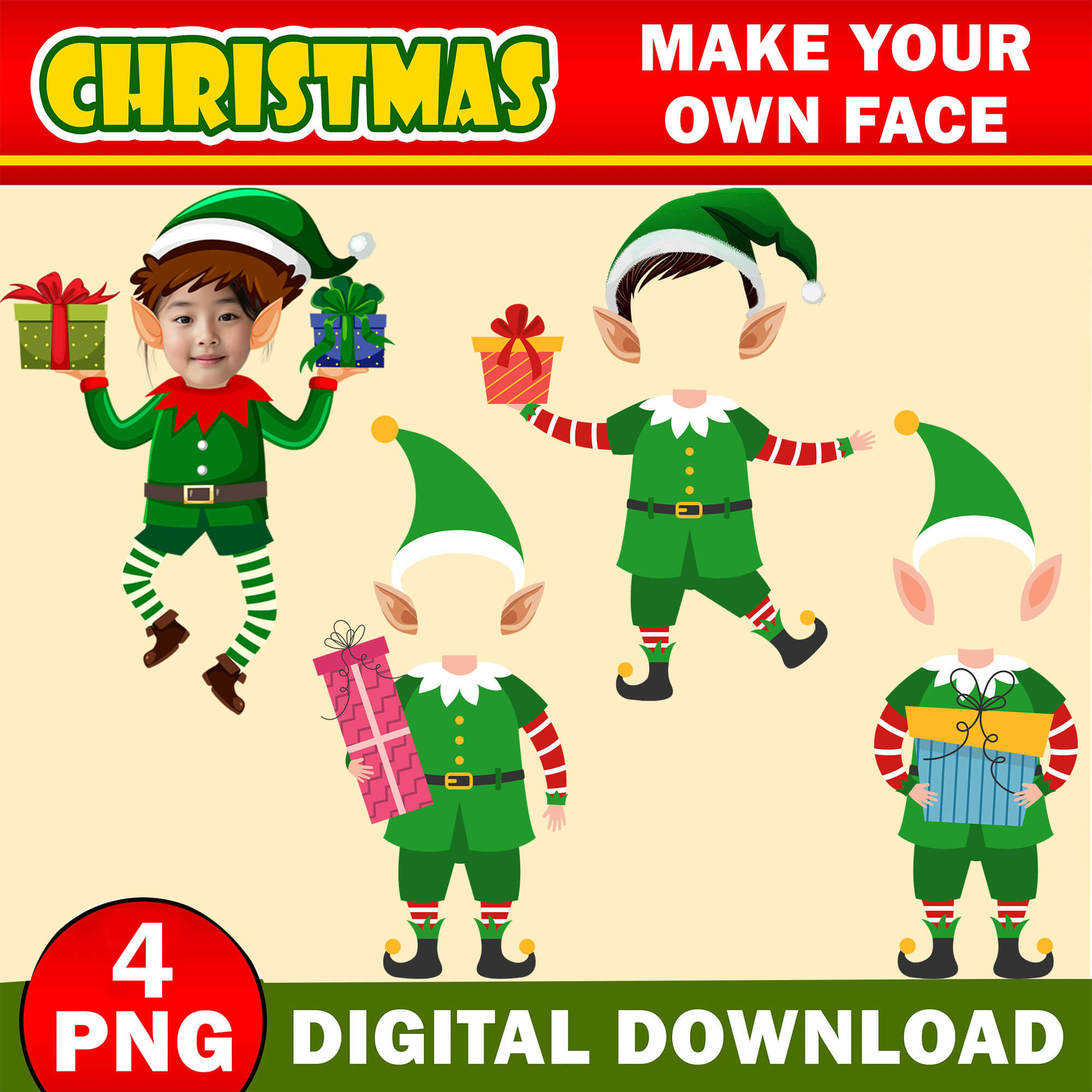Christmas Elf With Gift Add Your Photo Face