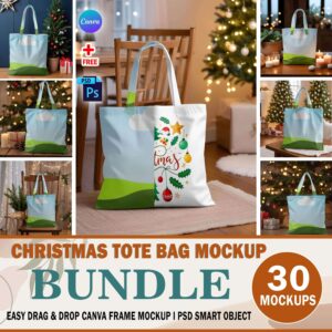 30x Christmas Tote Bag Mockup Bundle