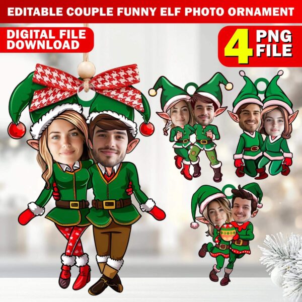 Christmas Add Your Own Personalized Couple Funny Elf Photo Ornament