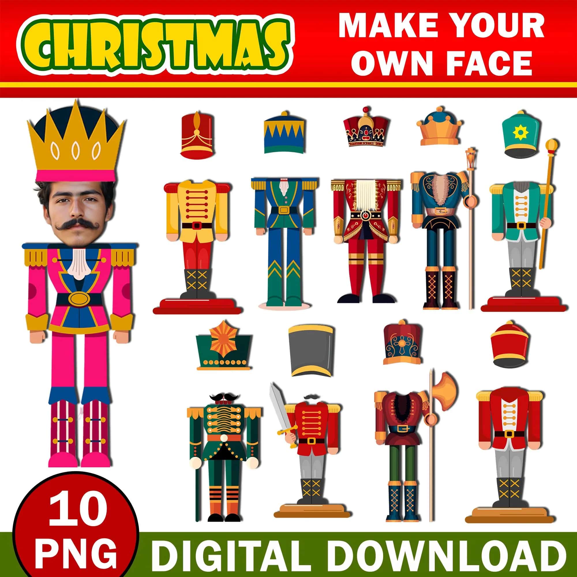 Christmas Add Your Own Nutcracker Photo Face, DIY Nutcracker Yourself PNG Bundle, Nutcracker Face Blank, Xmas Bulletin Board Craft & Decor - Image 2