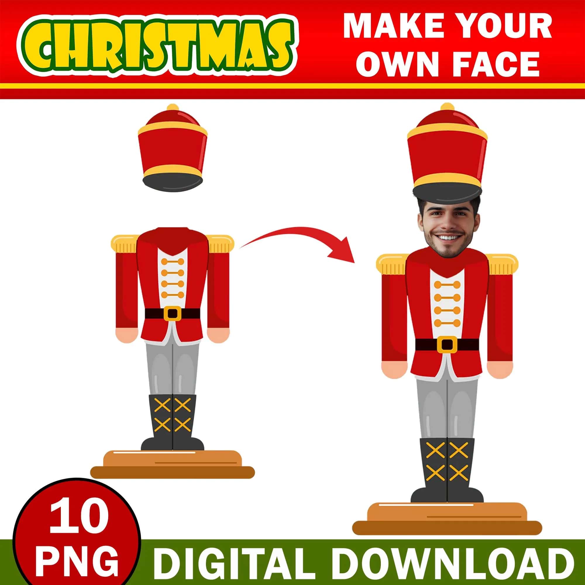 Christmas Add Your Own Nutcracker Photo Face, DIY Nutcracker Yourself PNG Bundle, Nutcracker Face Blank, Xmas Bulletin Board Craft & Decor - Image 7
