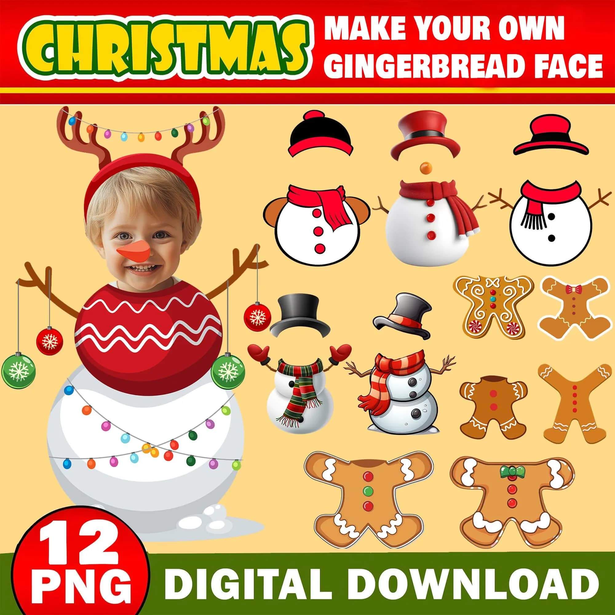 Snowman And Gingerbread Add Your Own Photo Picture PNG Bundle