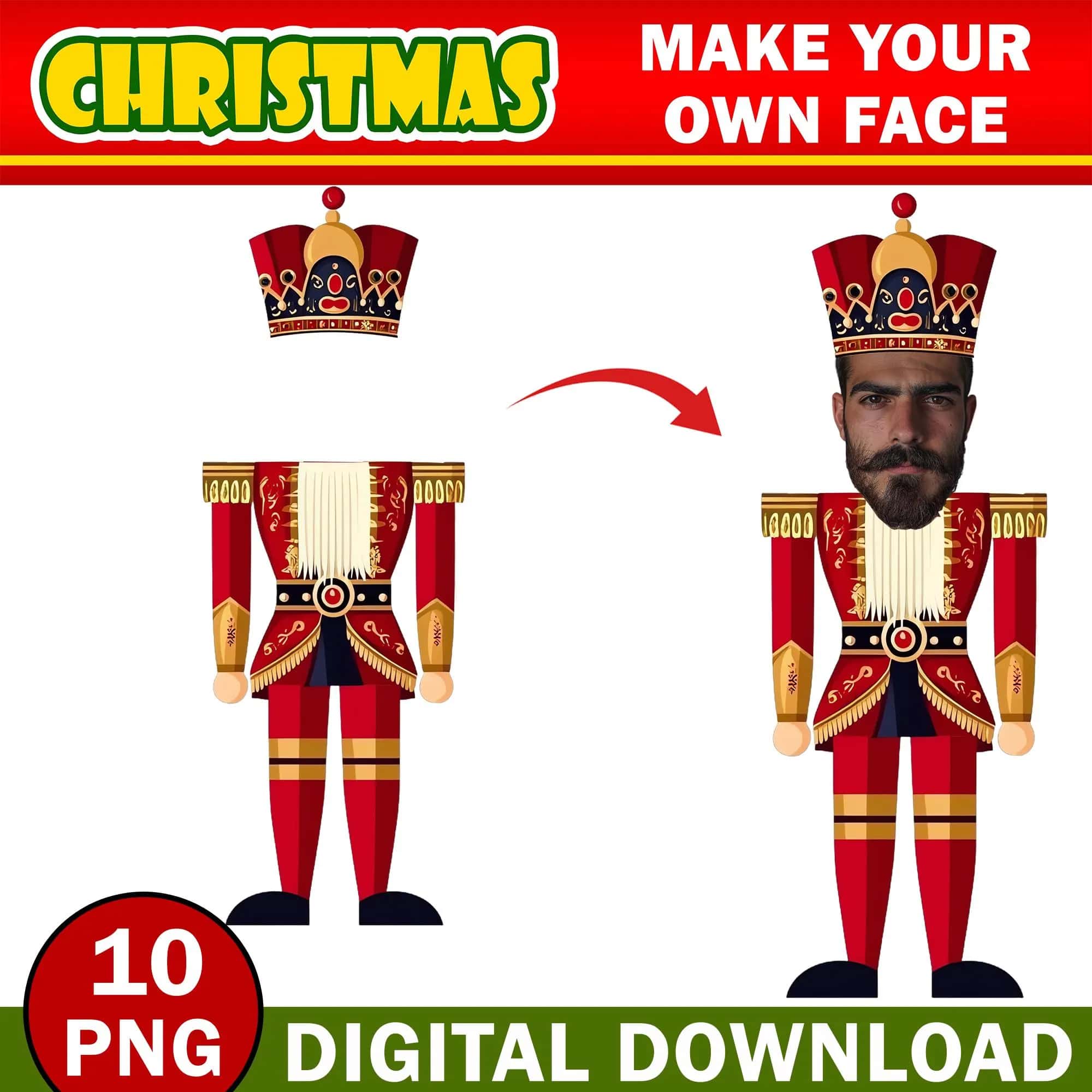Christmas Add Your Own Nutcracker Photo Face, DIY Nutcracker Yourself PNG Bundle, Nutcracker Face Blank, Xmas Bulletin Board Craft & Decor - Image 5