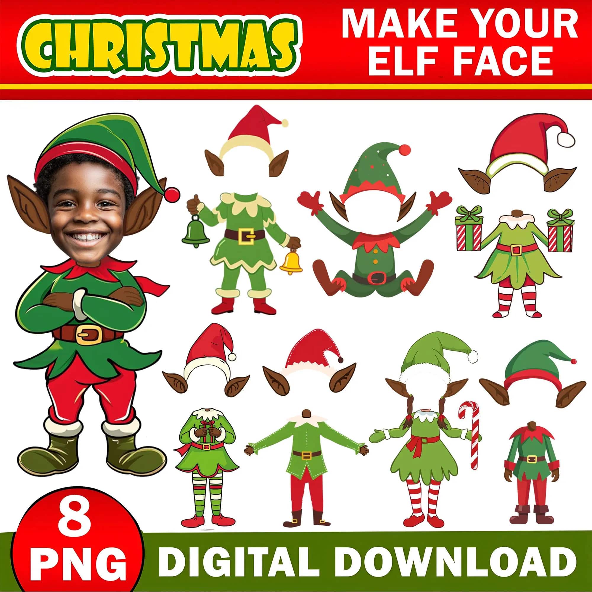 Afro American DIY Elf Yourself PNG Bundle